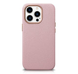 Magsafe Калъф от Естествена Кожа за iPhone 14 Pro, iCarer Leather Case, Розов