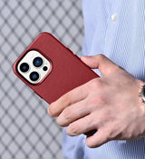 Magsafe Калъф от Естествена Кожа за iPhone 14 Pro, iCarer Leather Case, Червен (5)