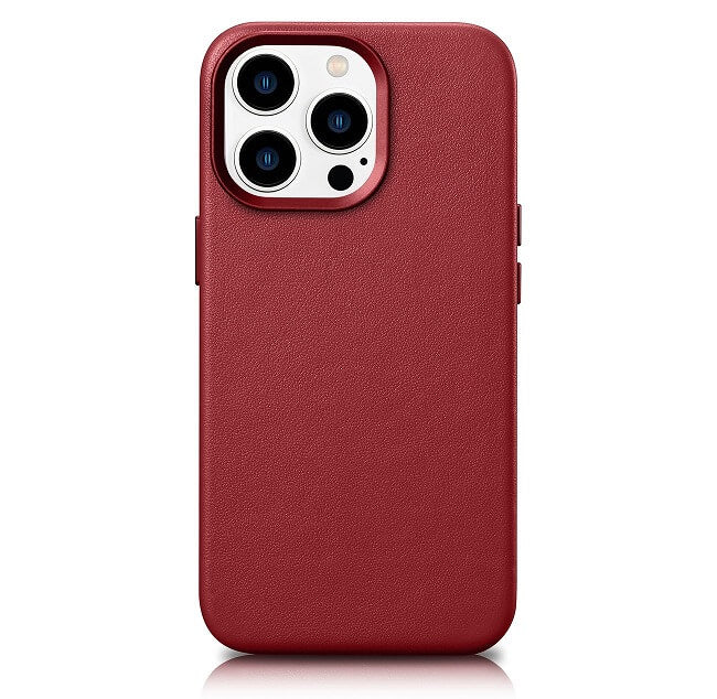 Magsafe Калъф от Естествена Кожа за iPhone 14 Pro, iCarer Leather Case, Червен