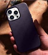 Magsafe Калъф от Естествена Кожа за iPhone 14 Pro, iCarer Leather Case, Тъмно Лилав (6)
