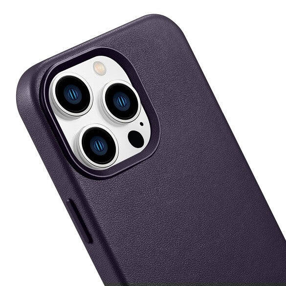 Magsafe Калъф от Естествена Кожа за iPhone 14 Pro Max, iCarer Leather Case, Тъмно Лилав (4)