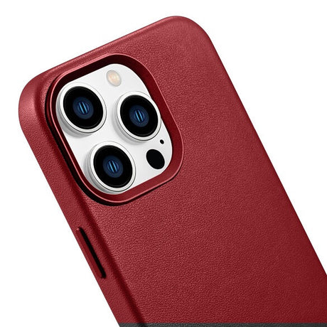 Magsafe Калъф от Естествена Кожа за iPhone 14 Pro Max, iCarer Leather Case, Червен (4)