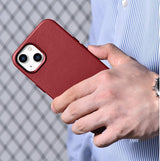 Magsafe Калъф от Естествена Кожа за iPhone 14, iCarer Leather Case, Червен (5)
