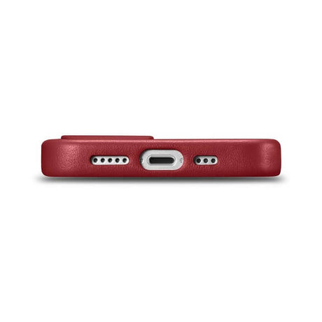 Magsafe Калъф от Естествена Кожа за iPhone 14, iCarer Leather Case, Червен (8)