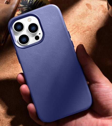 Magsafe Калъф от Естествена Кожа за iPhone 14 Pro Max, iCarer Leather Case, Лилав (6)