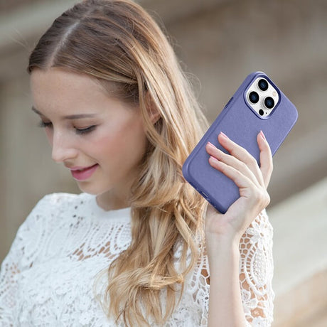 Magsafe Калъф от Естествена Кожа за iPhone 14 Pro Max, iCarer Leather Case, Лилав (4)