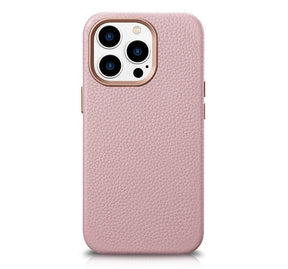 Magsafe Калъф от Естествена Кожа за iPhone 14 Pro Max, iCarer Leather Case, Розов