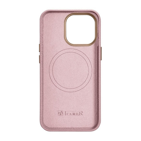 Magsafe Калъф от Естествена Кожа за iPhone 14 Pro Max, iCarer Leather Case, Розов (3)
