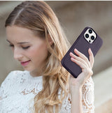 Magsafe Калъф от Естествена Кожа за iPhone 14 Pro Max, iCarer Leather Case, Тъмно Лилав (5)
