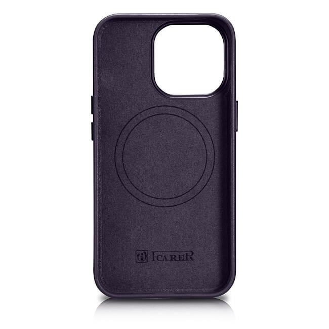 Magsafe Калъф от Естествена Кожа за iPhone 14 Pro Max, iCarer Leather Case, Тъмно Лилав (3)