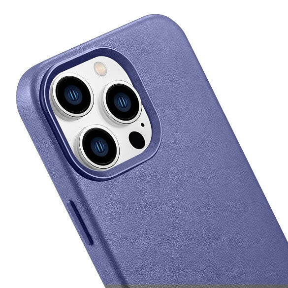 Magsafe Калъф от Естествена Кожа за iPhone 14 Pro Max, iCarer Leather Case, Лилав (5)