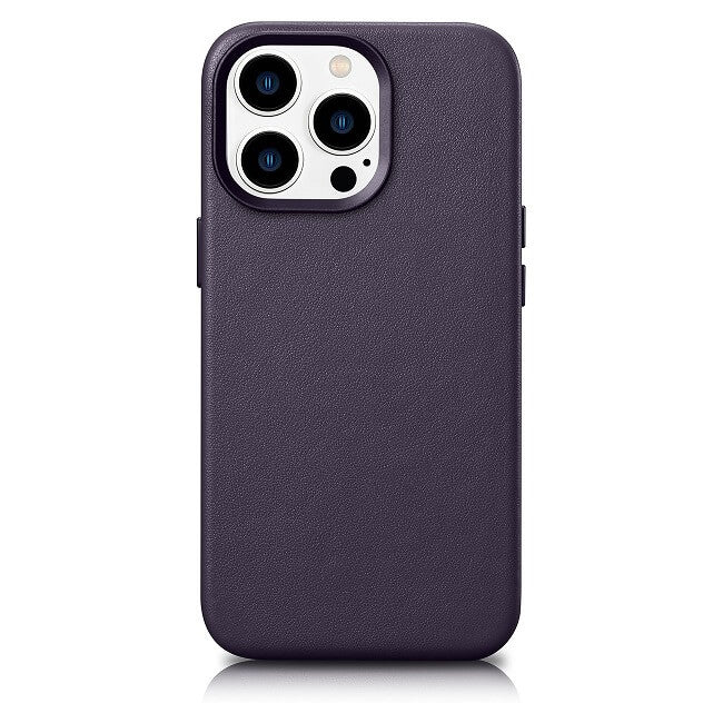 Magsafe Калъф от Естествена Кожа за iPhone 14 Pro Max, iCarer Leather Case, Тъмно Лилав