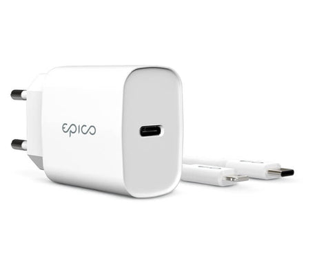 Бързо Зарядно с USB-C Кабел за iPhone, Epico Bundle 220v PD3.0 20W, Бял (4)