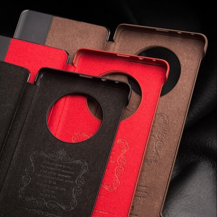 Активен Кожен Калъф за Huawei Mate 50 Pro, Qialino Smart Book Case, Червен (3)