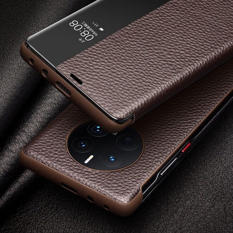 Активен Кожен Калъф за Huawei Mate 50 Pro, Qialino Smart Book Case, Кафяв (2)