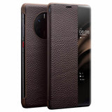 Активен Кожен Калъф за Huawei Mate 50 Pro, Qialino Smart Book Case, Кафяв