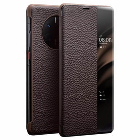 Активен Кожен Калъф за Huawei Mate 50 Pro, Qialino Smart Book Case, Кафяв