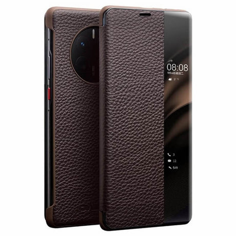 Активен Кожен Калъф за Huawei Mate 50 Pro, Qialino Smart Book Case, Кафяв