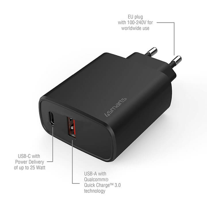 Комбинирано Бързо Зарядно, 4Smarts VoltPlug Adaptive 220v 25w, Черен (5)
