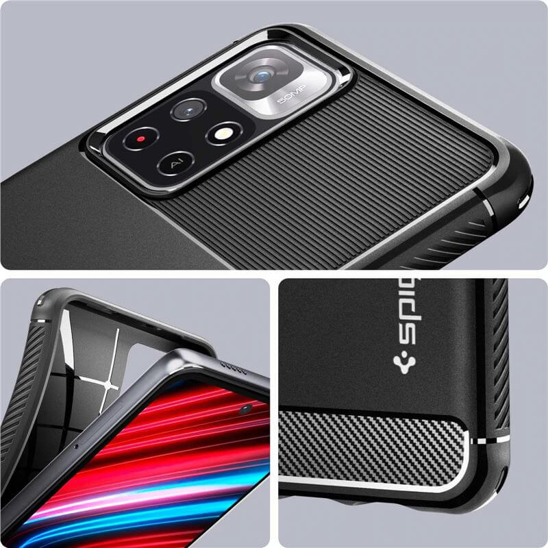 Противоударен Калъф за Xiaomi Redmi Note 11T, Spigen Rugged Armor Case, Черен (2)