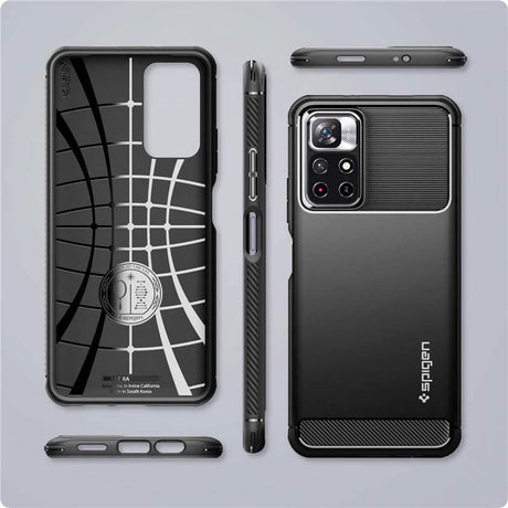 Противоударен Калъф за Xiaomi Redmi Note 11T, Spigen Rugged Armor Case, Черен (5)