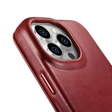 Magsafe Калъф от Естествена Кожа за iPhone 14 Pro Max, iCarer CE Wax Book Leather Case, Червен (4)