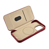 Magsafe Калъф от Естествена Кожа за iPhone 14 Pro Max, iCarer CE Wax Book Leather Case, Червен (5)