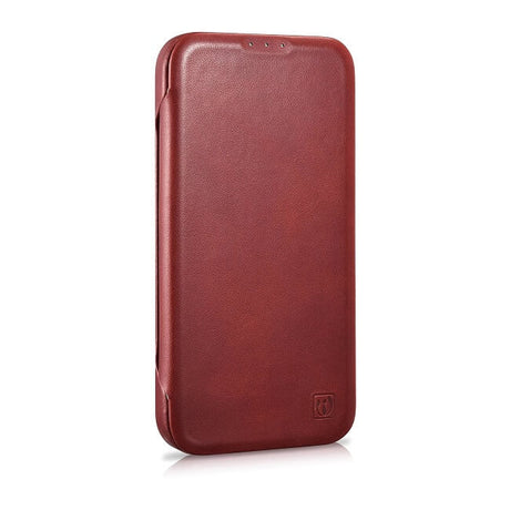 Magsafe Калъф от Естествена Кожа за iPhone 14 Pro, iCarer CE Wax Book Leather Case, Червен (2)