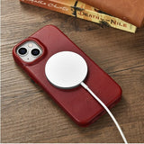 Magsafe Калъф от Естествена Кожа за iPhone 14, iCarer CE Wax Book Leather Case, Червен (6)