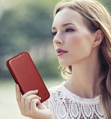 Magsafe Калъф от Естествена Кожа за iPhone 14, iCarer CE Wax Book Leather Case, Червен (8)