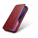 Magsafe Калъф от Естествена Кожа за iPhone 14, iCarer CE Wax Book Leather Case, Червен (2)