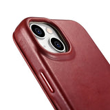 Magsafe Калъф от Естествена Кожа за iPhone 14, iCarer CE Wax Book Leather Case, Червен (3)