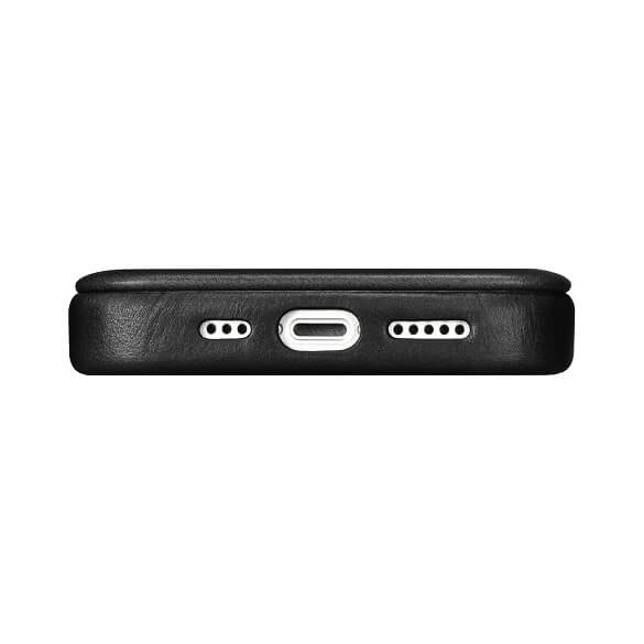 Magsafe Калъф от Естествена Кожа за iPhone 14 Pro, iCarer CE Wax Book Leather Case, Черен (4)