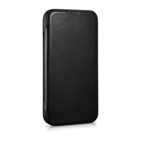 Magsafe Калъф от Естествена Кожа за iPhone 14, iCarer CE Wax Book Leather Case, Черен (2)