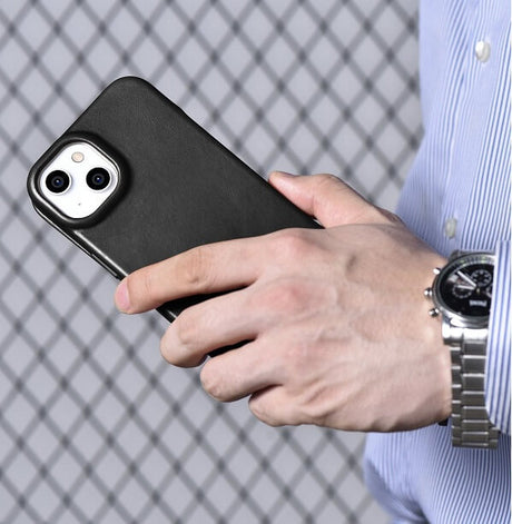 Magsafe Калъф от Естествена Кожа за iPhone 14, iCarer CE Wax Book Leather Case, Черен (9)