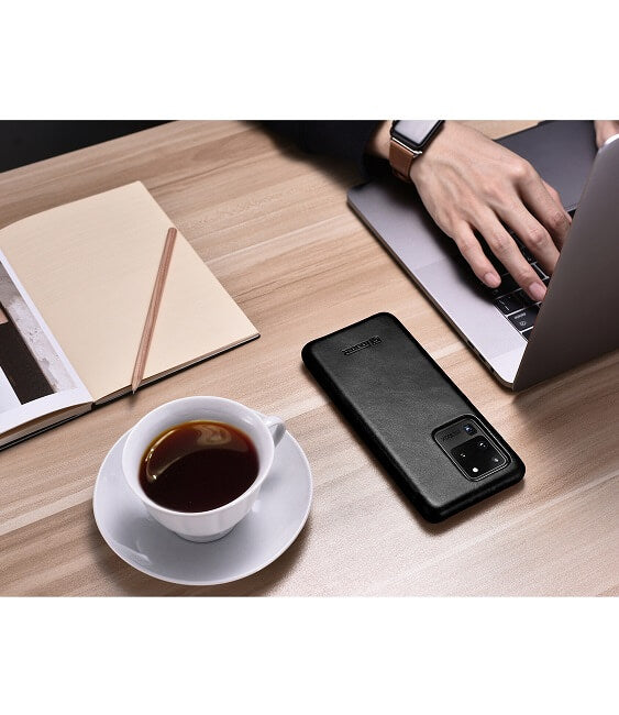 Калъф от Естествена Кожа за Samsung S20 Ultra, iCarer Vintage Book Leather Case, Черен (7)