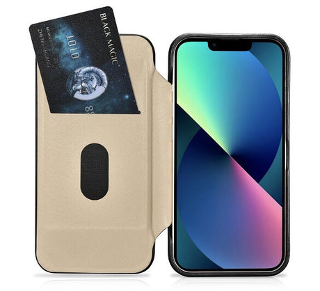 Magsafe Калъф от Естествена Кожа за iPhone 14 Pro Max, iCarer CE Wax Book Leather Case, Черен (6)
