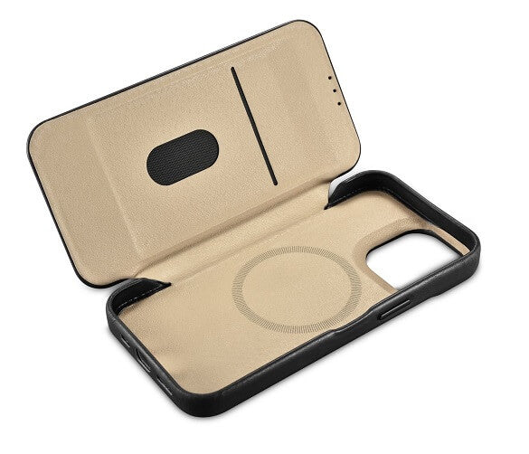 Magsafe Калъф от Естествена Кожа за iPhone 14 Pro Max, iCarer CE Wax Book Leather Case, Черен (5)