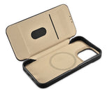 Magsafe Калъф от Естествена Кожа за iPhone 14 Pro Max, iCarer CE Wax Book Leather Case, Черен (5)