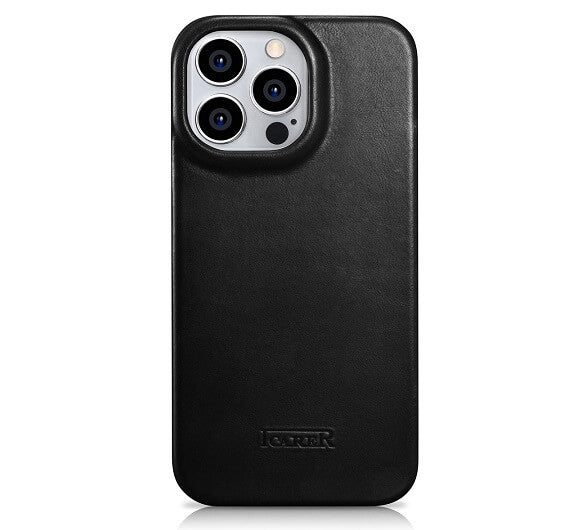 Magsafe Калъф от Естествена Кожа за iPhone 14 Pro Max, iCarer CE Wax Book Leather Case, Черен (2)