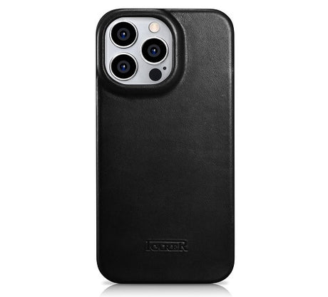 Magsafe Калъф от Естествена Кожа за iPhone 14 Pro Max, iCarer CE Wax Book Leather Case, Черен (2)
