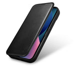 Magsafe Калъф от Естествена Кожа за iPhone 14 Pro Max, iCarer CE Wax Book Leather Case, Черен (3)