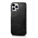 Калъф от Естествена Кожа за iPhone 13 Pro, iCarer Vintage Book Leather Case, Черен (6)