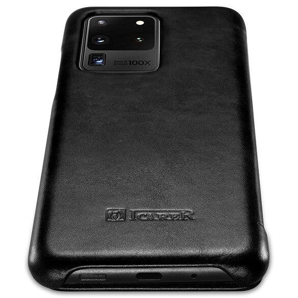 Калъф от Естествена Кожа за Samsung S20 Ultra, iCarer Vintage Book Leather Case, Черен (2)