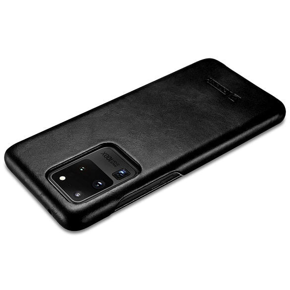 Калъф от Естествена Кожа за Samsung S20 Ultra, iCarer Vintage Book Leather Case, Черен (5)
