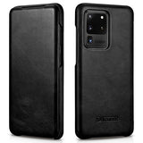 Калъф от Естествена Кожа за Samsung S20 Ultra, iCarer Vintage Book Leather Case, Черен