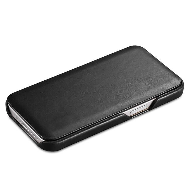 Калъф от Естествена Кожа за iPhone 13 Pro Max, iCarer Vintage Book Leather Case, Черен (2)