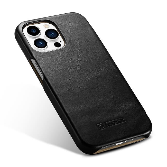 Калъф от Естествена Кожа за iPhone 13 Pro Max, iCarer Vintage Book Leather Case, Черен (5)