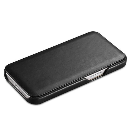Калъф от Естествена Кожа за iPhone 12 Pro Max, iCarer Vintage Book Leather Case, Черен (2)