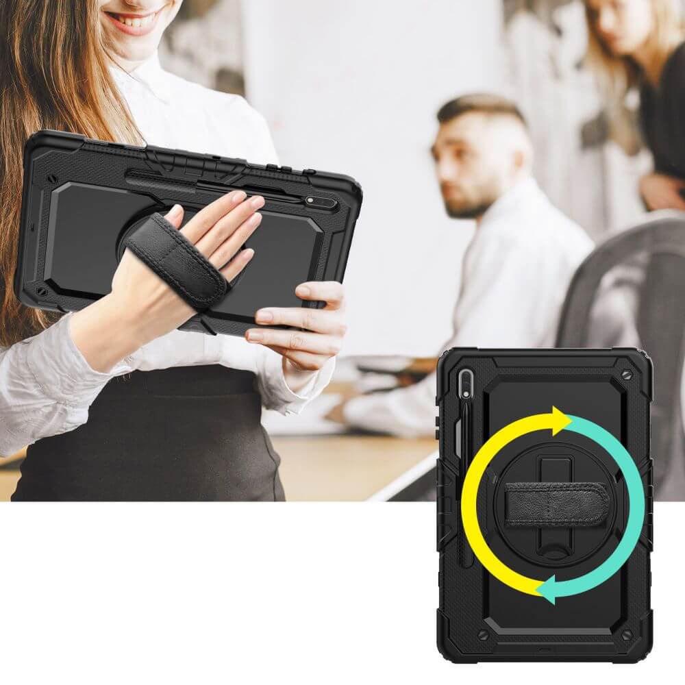 Калъф с Дръжка за Samsung Tab S8 Plus/ S7 Plus/ S7 FE, Tech-Protect Solid360 Case, Черен (4)